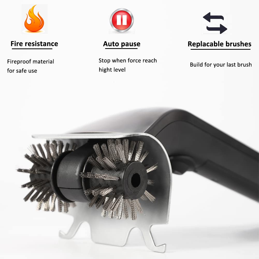 Cepillo de barbacoa moterizado con potencia de limpieza de vapor resistente y raspador para una limpieza fuerte, ajuste de gas, carbón y parrilla