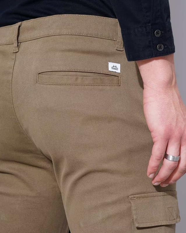 Image of British Club 98% Cotton, 2% Elastane Slim Fit Cargo Jogger Pants | Flat-Front Design | Adjustable Waistband | Multiple Pockets | Lightweight Fabric | Modern Style | Comfortable | Durable Black