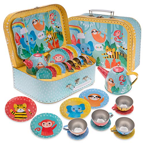 Jewelkeeper - Kinderspiel Zinn Teeservice & Tragetasche, Kindergeschirr...