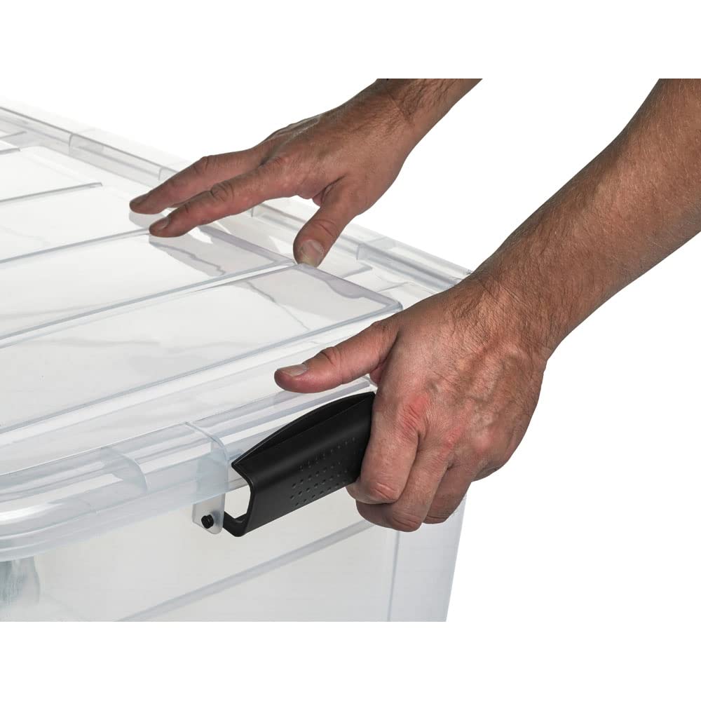 Logiplast 2 Stück Aufbewahrungsbox transparent 100 Liter mit Deckel und Klickverschluss 690 x 515 x 420 mm inkl. Rollen