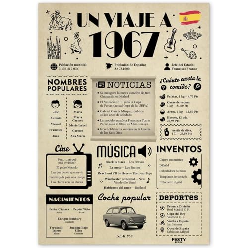 FestySpark Regalo 59 Cumpleaños Mujer - Regalos Originales 59 años Hombre - Tarjeta 59 сumpleaños Mujer - Decoracion 59 сumpleaños Hombre - Un Viaje a 1967