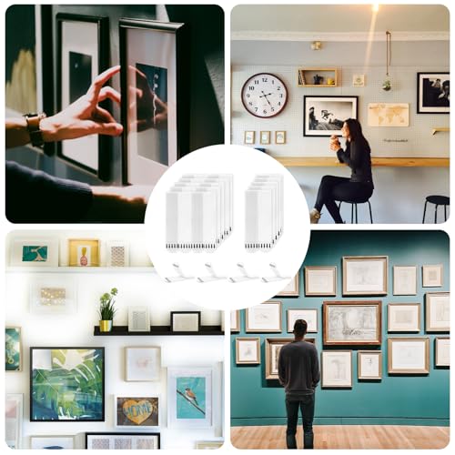 Image of 16 Pairs Straight Picture Frame Hanging Strips & 16 Pairs L-Shaped Picture Hanging Strips, Damage Free Adhesive Picture Hangers Without Nails Wall Hanging Strips for Posters Paintings