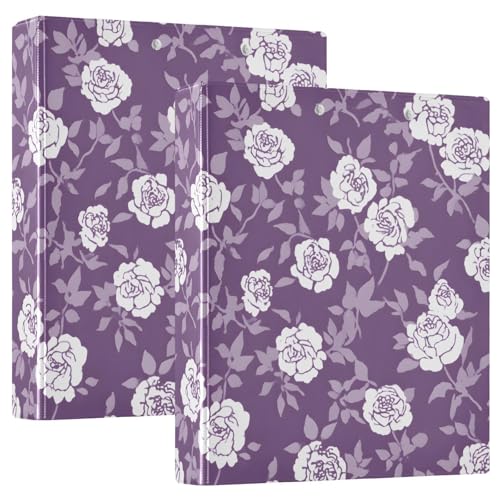 Image of Flower Leaves Purple 3 Ring Binder with 2 Interior Pockets 1.5 inch Binders 3 Ring Heavy Duty Fit 8.5 inch x 11 inch Letter Size for Office School, 2 Pack
