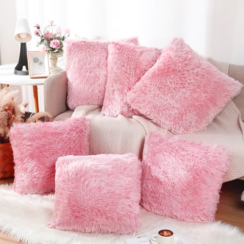 VitalCozy 6 Pcs Winter Faux Fur Throw Pillow Covers Fluffy
