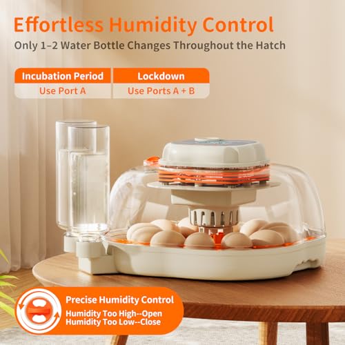 APDOE Egg Incubators for Hatching Eggs, Temperature and Humidity Control, Automatic Egg Turning, Egg Candler, External Water Bottle, Air Vent, for Chicken, Duck & Quail Eggs, 12 Eggs + 30 Quail Eggs - Thumbnail 6