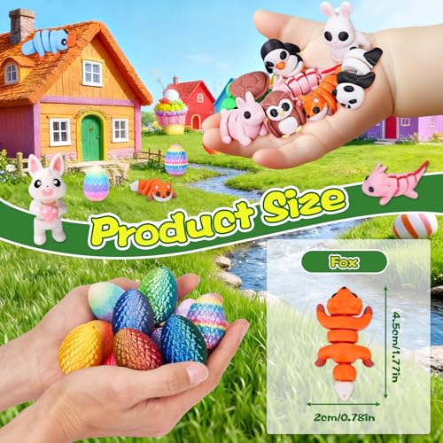 Image of Mini Dragon Eggs & Animals Prefilled Easter Eggs Easter Basket Essentials&Stuffers Surprise Toy Eggs with Mini Animals Inside Fidget Sensory Toys for Kids