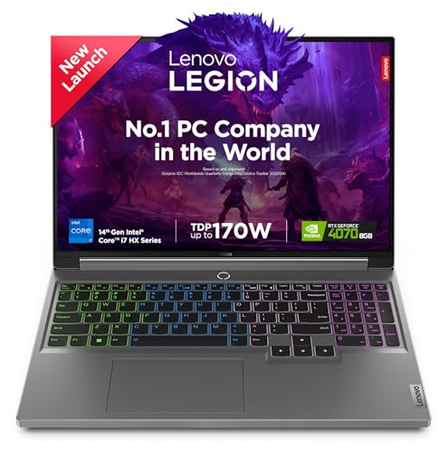 Image of Lenovo Legion 5 Intel Core i7-14650HX 16 inch (40.64cm) WQXGA IPS 350Nits 165Hz Gaming Laptop (16GB /1TB SSD /Win 11 /Office 2021 /NVIDIA RTX 4070 8GB /100%sRGB /Alexa /3 Month Game Pass /Grey /2.3Kg), 83DG009DIN