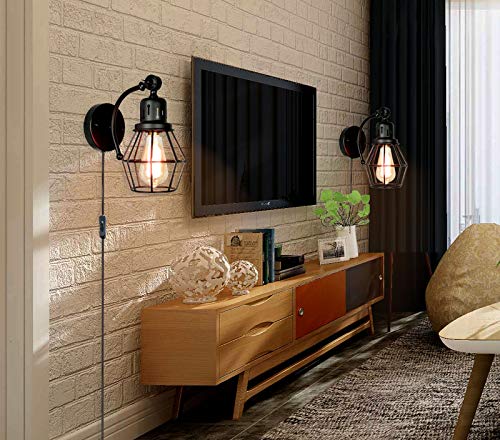 Banganma Plug In Wall Sconce Set Of 2, Black Industrial Vintage Cage Wall Light Fixture With On Off Switch，Wall Lamp With Plug In Cord For Bedroom Farmhouse Hallway #TOP4