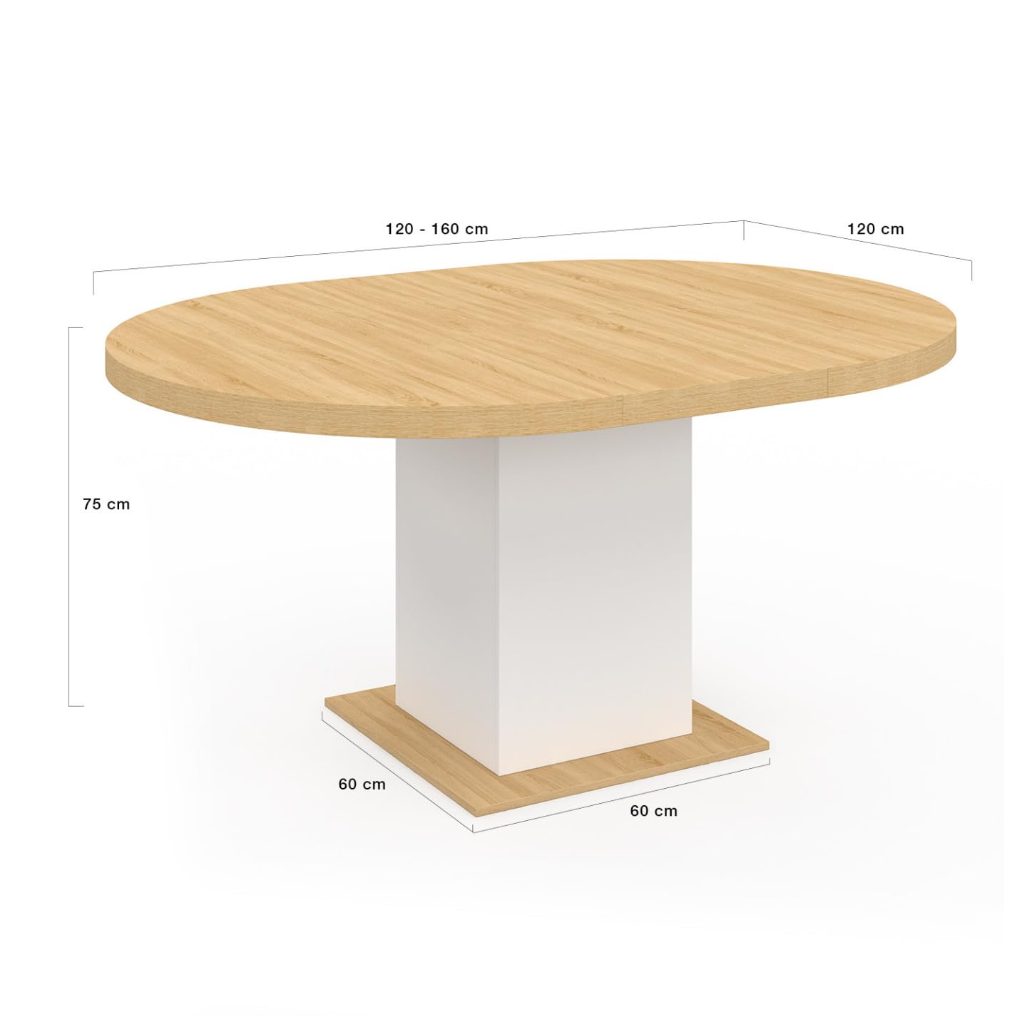 IDMarket - Table à Manger Extensible Ronde Eden 4-8 Personnes Bois et Blanc 120-160 cm