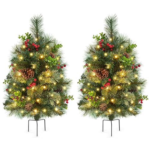 Yaheetech 2Pcs Pre-lit Mini Christmas Trees,2FT Artificial Christmas Tree with