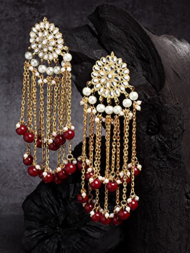 Image of Karatcart Kundan Tassel Earrings for Women (Pink and Green Beads)