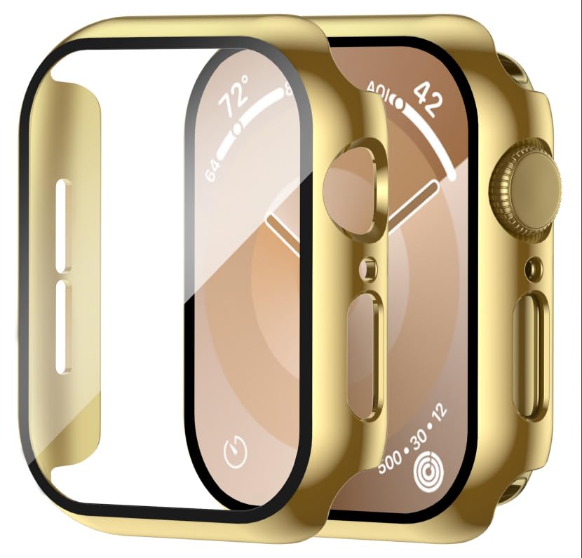 Image of Smiling 2 Pack Case Compatible with Apple Watch SE 3 (2025) / SE 2 / SE /Series 6 /5 /4 40mm with Tempered Glass Screen Protector, Hard PC Case Overall Protective Cover- Gold