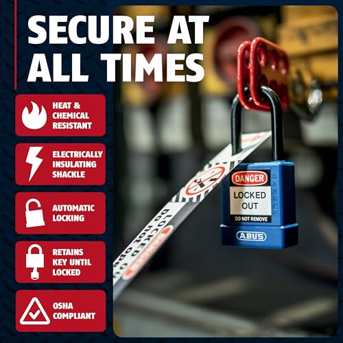 Image of ABUS Premium Lockout Tagout Padlocks -10 Pack, OSHA Compliant Insulated Loto Locks, Keyed Different, 1 Key Per Lock (10, Red)