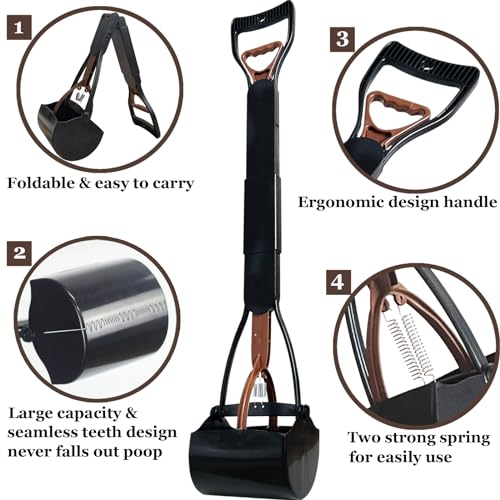 Pooper Scooper, Large Pooper Scooper for Dogs Heavy Duty, Dog Pooper Scooper with Long Handle & High Strength Durable Spring, Foldable Dog Poop Pick Up (32-inch) (Brown(Bottom Seamless)) Pooper Scooper, Large Pooper Scooper for Dogs Heavy Duty, Dog Pooper Scooper with Long Handle & High Strength Durable Spring, Foldable Dog Poop Pick Up (32-inch) (Brown(Bottom Seamless))