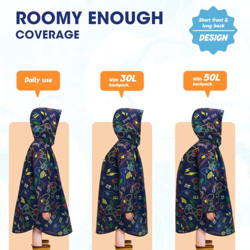 Image of WAWSAM Lightweight Rain Poncho Kids, Ponchos for Kids Waterproof Reusable Hooded, Kids Poncho Rain Jacket