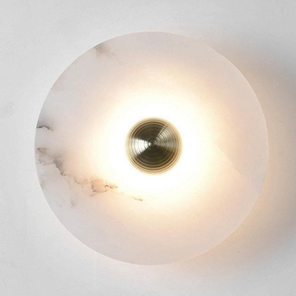 LANTANB Modern Minimalist Sconces Wall Lighting Spanish Alabaster Wall Sconces, Circular Home Lighting Decoration Mirror LED Wall Mount Walls Lights for Dining Room Stairs Bedroom