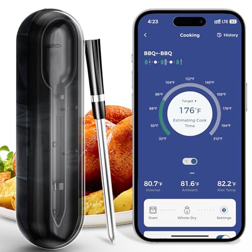 Smart Bluetooth Wireless Meat Thermometer, 800FT Remote Monitoring,Up to 72 Hours of Power, Dual Alarm, Accurate ±0.9°F Food Thermometer for Oven, Grill, Smoker, BBQ, Turkey, Stocking Stuffers for Men