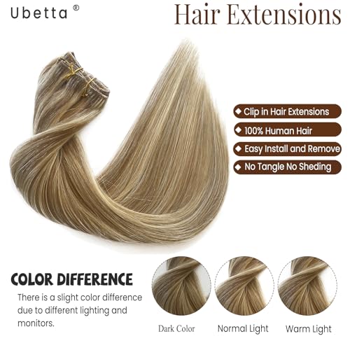 Image of Clip in Hair Extensions Ash Brown Mixed Platinum Blonde Highlights Hair Extensions Real Remy Human Hair Clip ins,16 Inch 70G 7 Pcs Double Weft Human Hair Extensions Clip in Hair Extension for Women