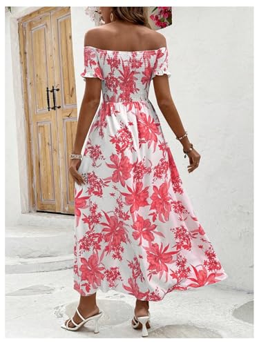 Image of Floerns Women's Boho Ditsy Floral Print Off Shoulder Short Sleeve Split Maxi A Line Dress