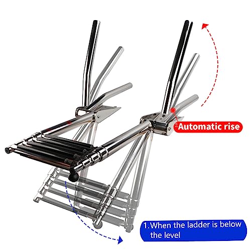 Stainless Steel In-Board 4 Steps Telescoping Ladder Folding Dock Ladder For Marine Boat Yacht Swimming Pool 600Lbs Capacity With L Handrails #TOP2