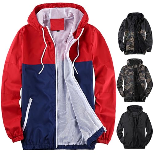 Chaqueta ligera con capucha para hombre, ligera, con cremallera, cortavientos, para senderismo, resistente al viento, chaqueta deportiva softshell, transpirable, ropa exterior de aventura con forro de