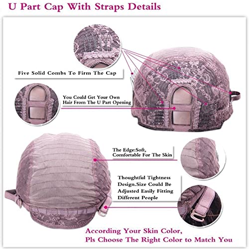 Miniatura 5 de Peluca de cabello humano ondulado con reflejos en U de 20 pulgadas para mujeres 427 balayage, marrón rubio, 150% 1x4 U abierta de cabeza completa,