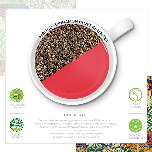 Image of Dabri Hibiscus Green Tea 32 Pyramid Dip Tea Bags with Premium Loose Leaf Blend with Cinnamon, Clove & Green Tea |Pure Natural Hibiscus tea leaves & Spices |Supports Weight Management, Hair Regrowth