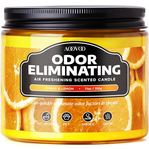 AOOVOO Citrus olor a limón eliminar vela fuertemente perfumada - elimina el 95% de la mascota, humo, alimentos, y otros olores rápidamente, vela de soja de aire refrescante, 11 oz