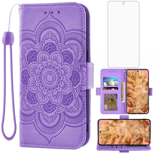 Étui portefeuille Google Pixel 8 avec porte-carte et protection écran floral Asuwish