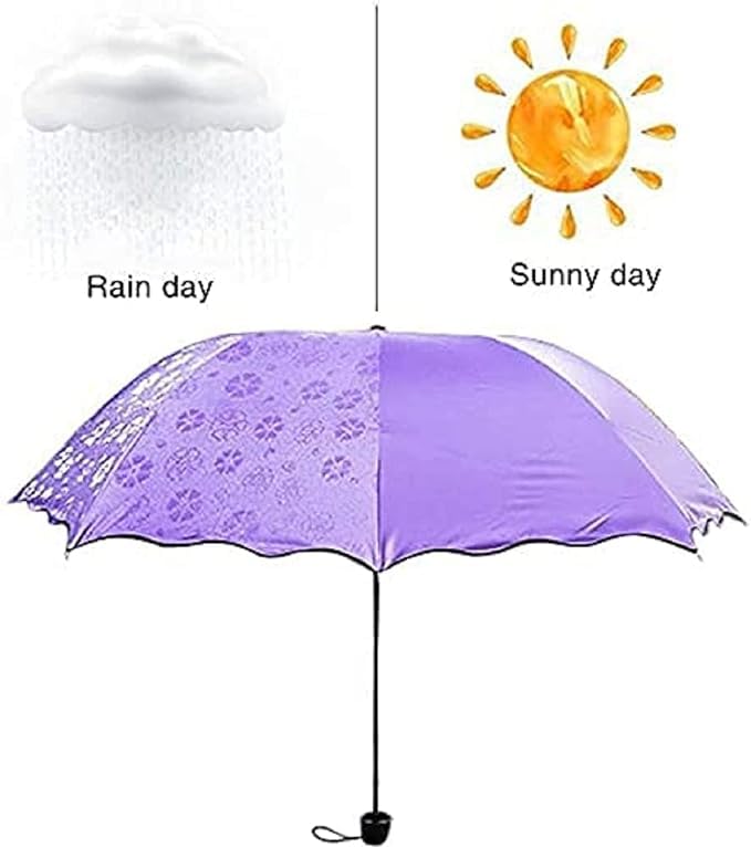 Image of Magic Umbrella Windproof and Rainproof Umbrella with Bloom After Rain Pattern 3 Fold Anti UV Protection Folding Umbrella for Rain, Sun 2 Persons Adult Kids & Women