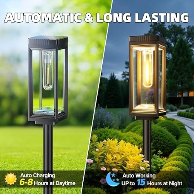 Bright Tall Solar Pathway Lights Outdoor, 8 Pack Solar Powered Garden Lights Waterproof, Auto On/Off Outdoor Decor for Pathway Yard Walkway Driveway Patio Decor Landscape