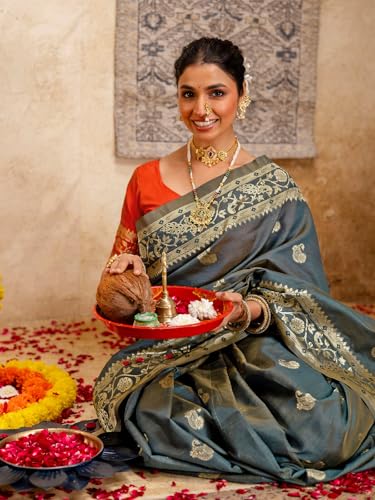 Image of SIRIL Women's Paithani jacquard Silk Saree |Chandrakor Paithani jacquard Saree With Unstitched Blouse Piece
