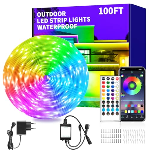 vimeepro Striscia LED per esterni, Ip68, 30 m, per esterni, con controllo tramite app, per esterni, per balcone, tetto, feste, giardino