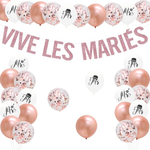 VIVE Les MARIÉS Or Rose Just Married Decoration, Mr &