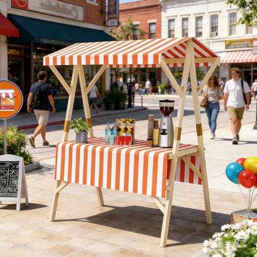 Outdoor Vendor Cart with Canopy, Portable Food Display Stand, Foldable Vending Stand Kiosk Display Trolley for Markets, Party Decorations, Sales at Tourist Attractions(Orange 1,120cm/47.2in)