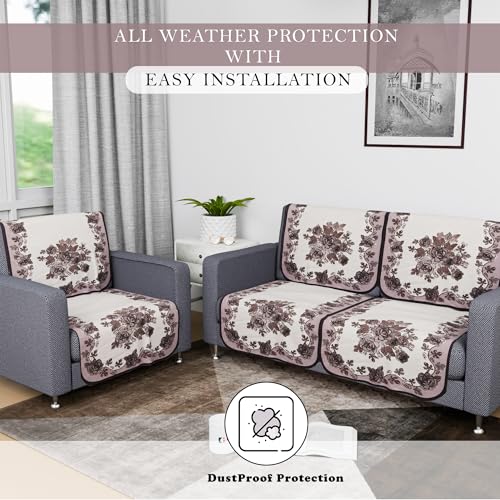 Image of Kuber Industries Sofa Cover | 2+1 Sofa Cover Set | 36x72 Inch | Sofa Cover for Living Room | Net Sofa Slipcover Set | Couch Cover | Blaze-Rose Digital Embroidery Print-640 | Large | Brown
