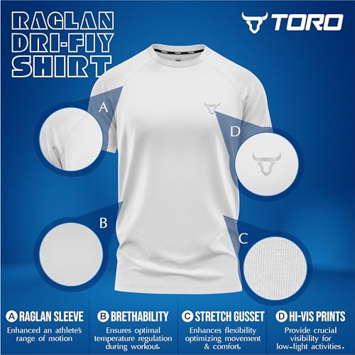 TORO ACTIVA Camisetas de Manga Corta para Hombre Entrenamiento Atlético Ajuste Que Absorbe la Humedad Secado rápido Logotipo Reflectante Camisetas Deportivas Tops Blanco