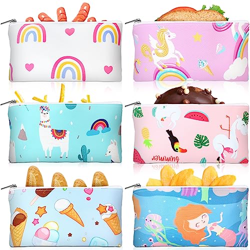 Chumia Reusable Snack Bags for Kids, 6 Pack Washable Sandwich & Food Storage Pouches, Dual-layer Silicone Lined Lunch Bags with Zipper for School &...