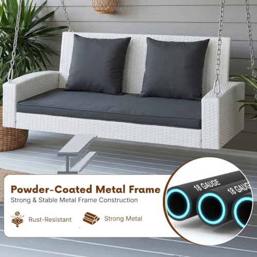 Image of DEVOKO All Weather Resistant Rattan Wicker Double Seater Sofa Swing with Cushions for Garden, Poolside, Terrace, Balcony (White & Dark Grey)