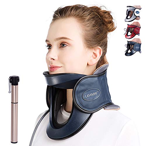 LEAMAI Newest Cervical Neck Traction Device-Adjustable Inflatable Neck Stretcher Collar for Home Traction Spine Alignment -(C03,Blue)