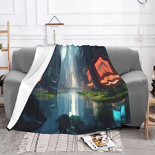 Couverture de canapé douce The City on the Water (152,4 x 127 cm), convient pour canapé, camping, voyage, nuit, couverture en laine douce,