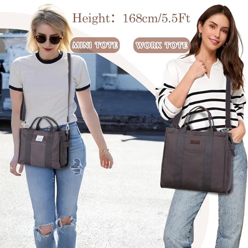 Image of VASCHY Canvas Tote bag, Casual Reusable Work Totes for Women Teachers with Zippers Pockets Crossbody Shoulder Bag Purse