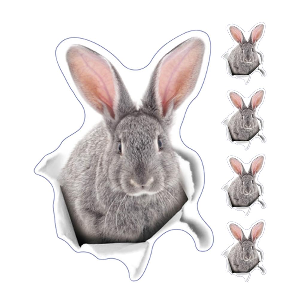 Alipis 5pcs 3D Rabbit Wall Stickers, Cute Animal DIY Decals, Removable Peel and Stick PVC Decorations for Home Bathroom, Car, 20x30cm