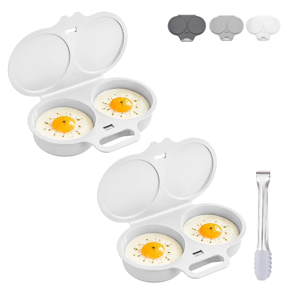 Microwave Egg Poacher, Nonstick 2-Egg Cooker with Tongs，white：2pc