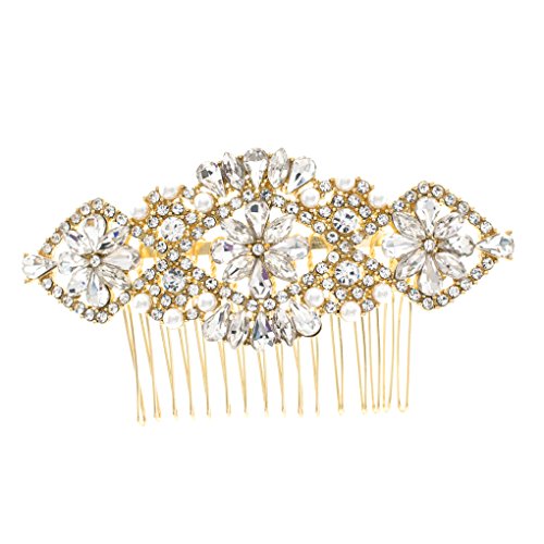 SEPBRDIALS Rhinestone Crystal Wedding Bridals Hair Comb Pins Pieces Accessories Jewelry FA5091 (Gold)