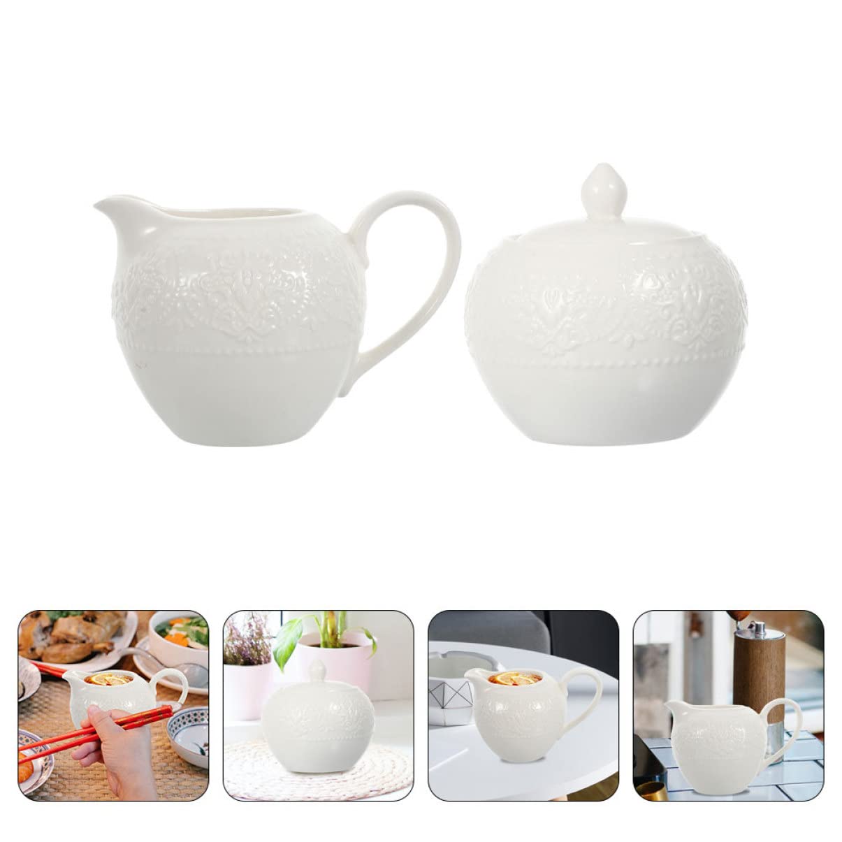 Ciieeo Azucarero y Lechera Multifuncional y Fácil de Limpiar Adecuado para Café Juego de 2 Piezas de Cerámica en Color Claro y Mesa Elegante
