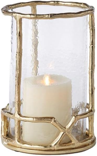 MY SWANKY HOME Elegant Gold Bamboo Metal Pillar Candle Hurricane Cylinder Contemporary