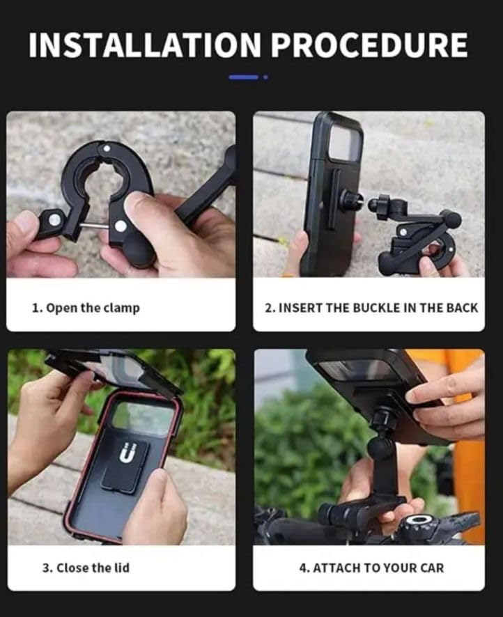 Image of Bike Phone Mount Waterproof Mobile Holder | 360 Rotation Motorcycle Phone Case | Handlebar Mobile Holder with Sensitive Touch Screen | Universal Bicycle Phone Holder Compatible with All Smartphones.