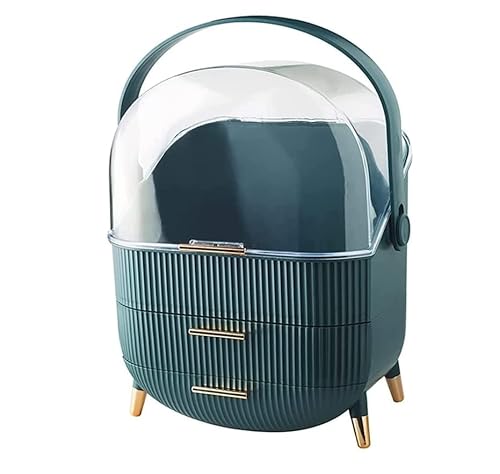 メイクボックス make up organizer 化粧品収納ボックス 大容量 蓋付き 防塵 防水 引き出し付き 浴室 洗面所収納 3段式 整理簡単 小物入れ 多機能 長持ち カバー付き おしゃれ コスメ ボックス (グリーン)