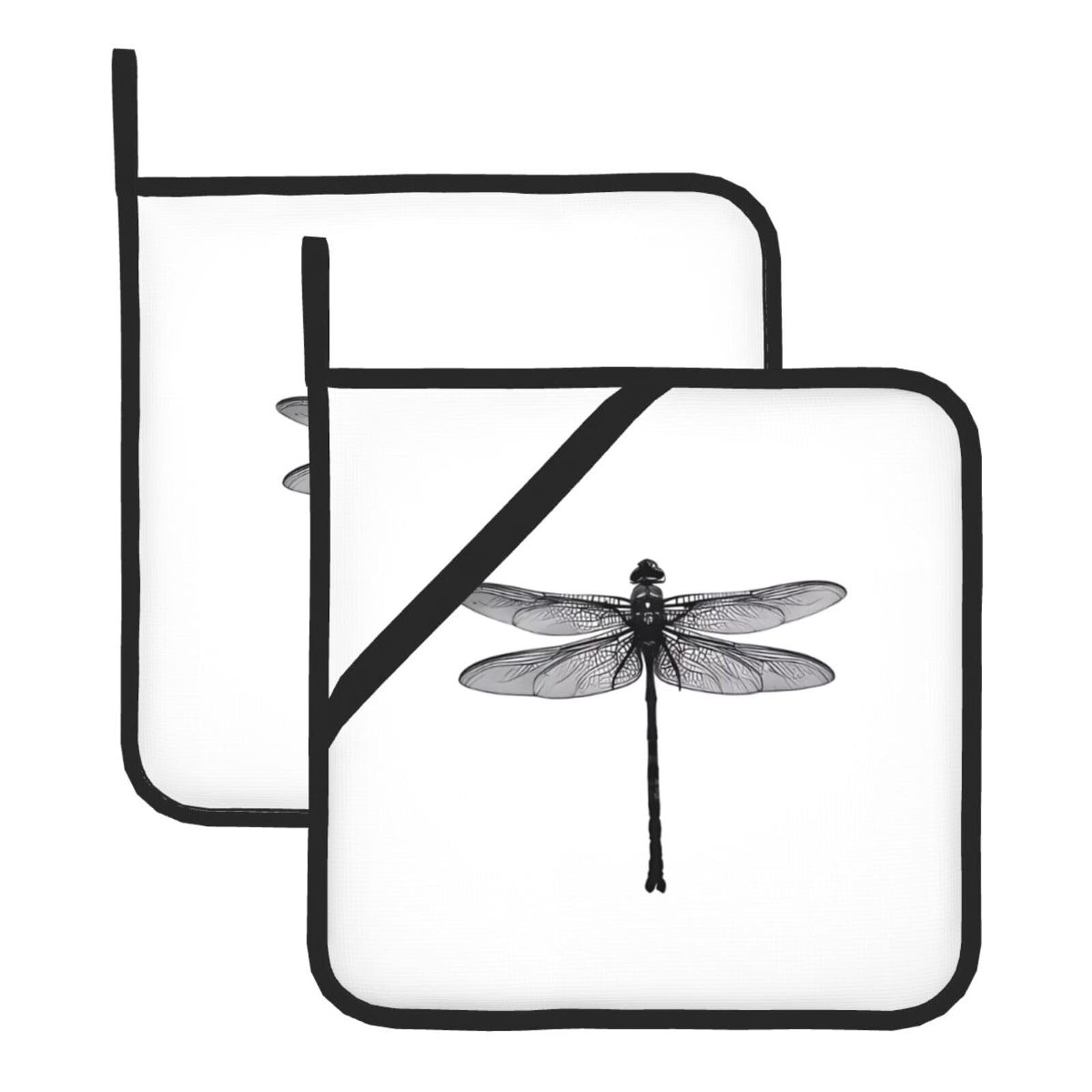 WHJDPP Dragonfly Prints Square Hot Pads for Kitchen Counter - Waterproof Pot Holders Set of 2, Heat Resistant Trivets with Pocket & Hanging Loop for Serving, Oven & BBQ